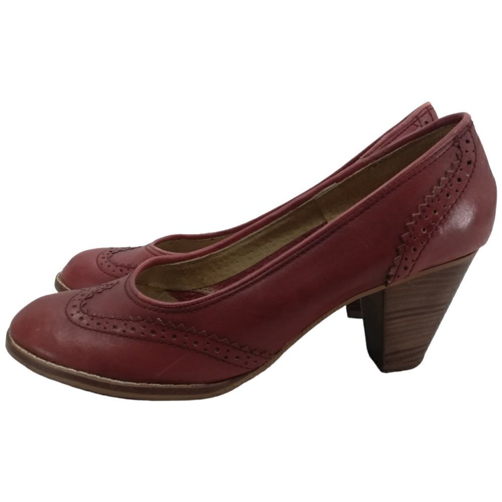 Vintage Nobils Wingtip Red Heels Pumps Size 7.5 M Red Leather Classic 70s - Picture 5 of 12